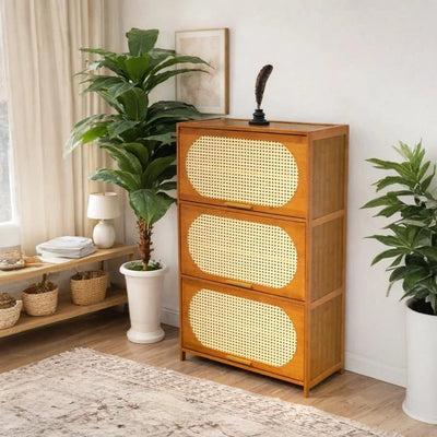 Bamboo Multi-Layer Shoe Cabinet 3 Door 6 Layers