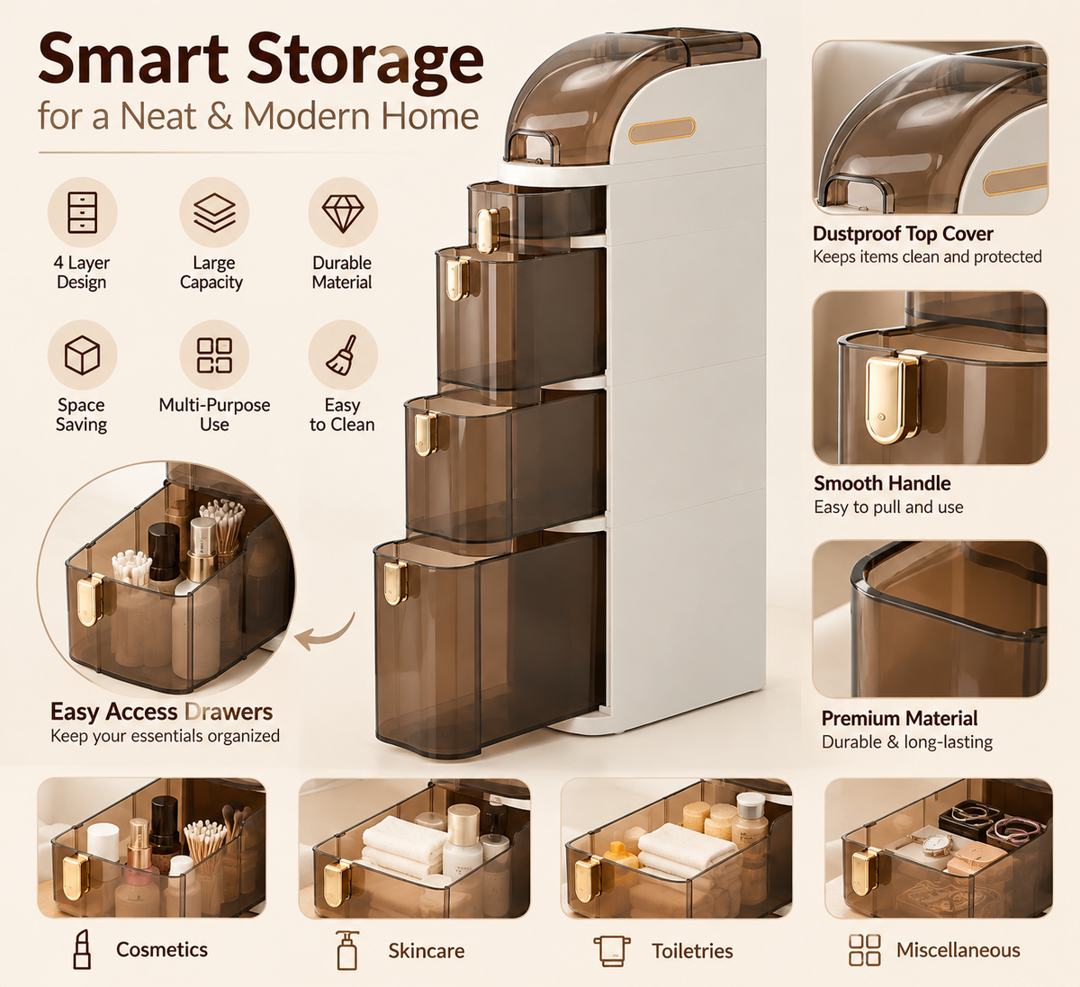 Bathroom Storage Cabinet 3 Tier