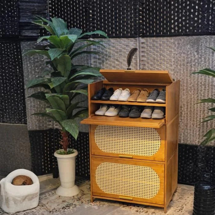Bamboo Multi-Layer Shoe Cabinet 3 Door 6 Layers