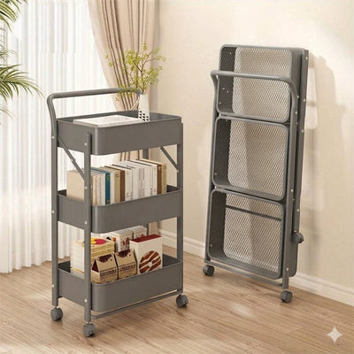 3 Tier Foldable Storage Trolley with Wheels