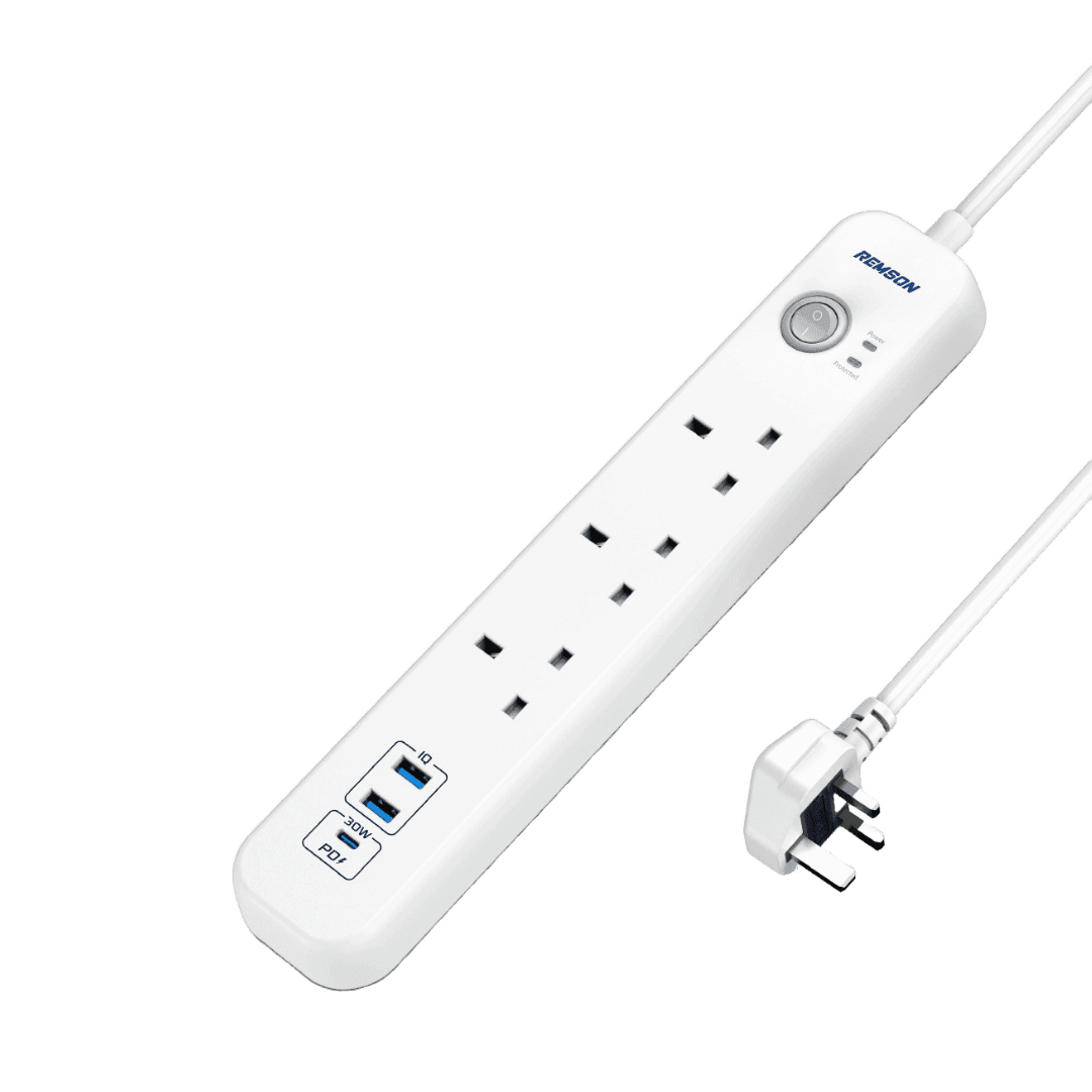 شريط طاقة ريمسون أساسي للحماية من زيادة التيار 6 اتجاهات 3 USB و3 منافذ تيار متردد