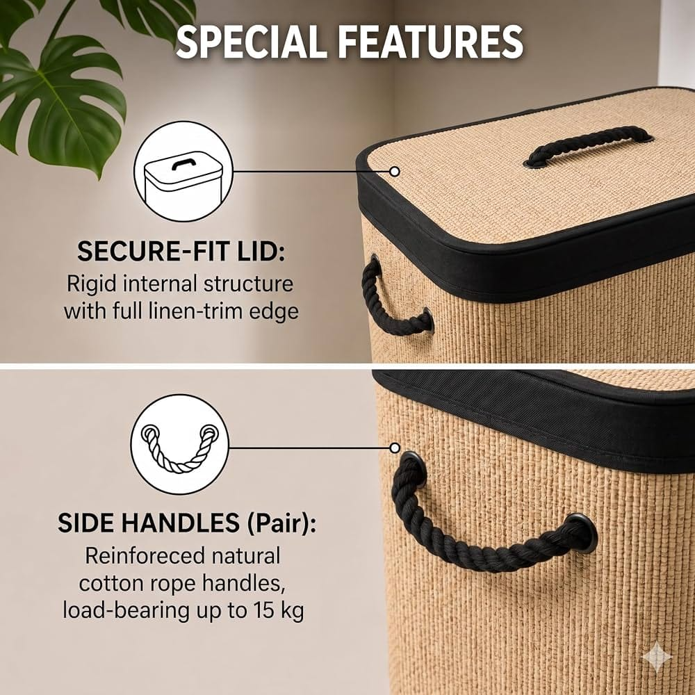 Bamboo Woven Laundry Basket Square With Lid