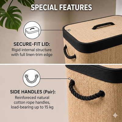 Bamboo Woven Laundry Basket Square With Lid