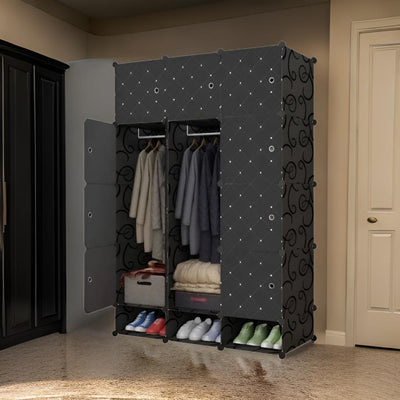 Wardrobe 12 Cube With Shoe Rack Black