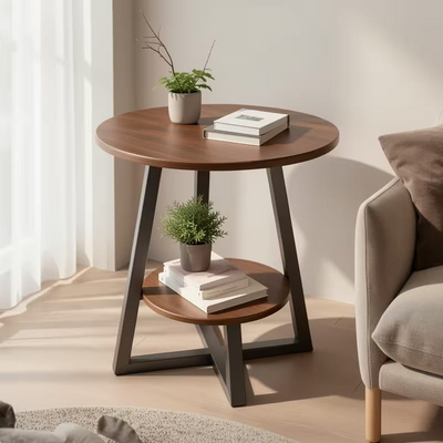 Side Table Round Shaped 2 Tier Alloy Steel Frame