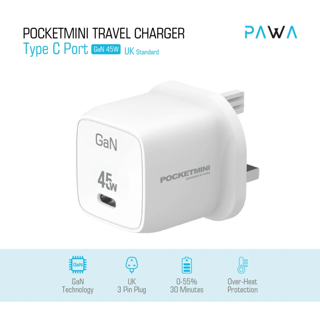 Pocketmini Travel Charger Type C Port Gan 45W