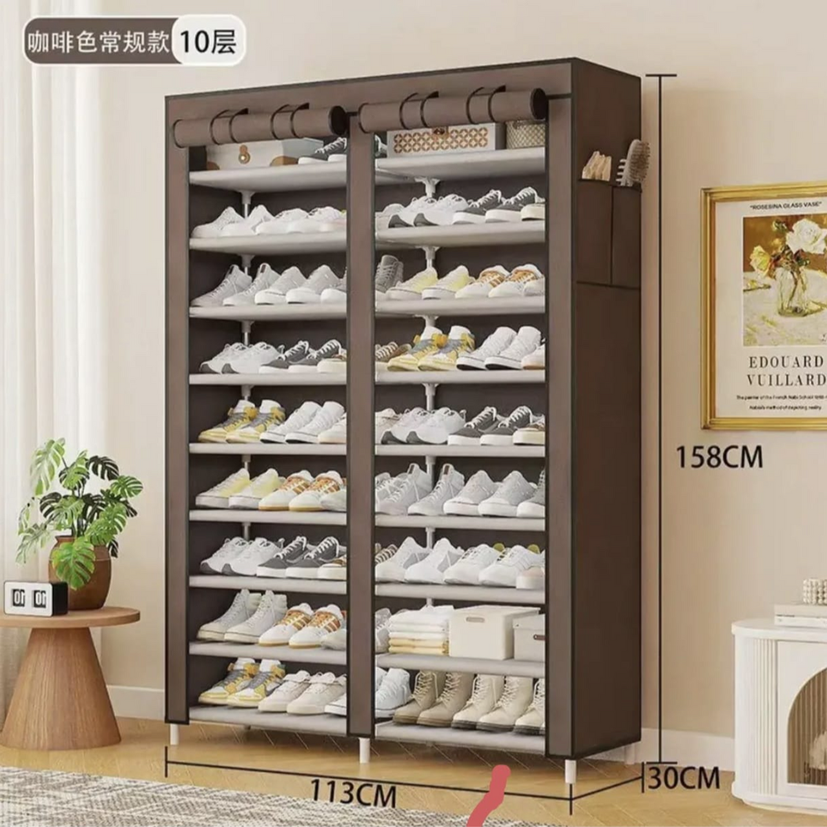 Double Row Portable Fabric Cover Shoe Rack 10 Layer