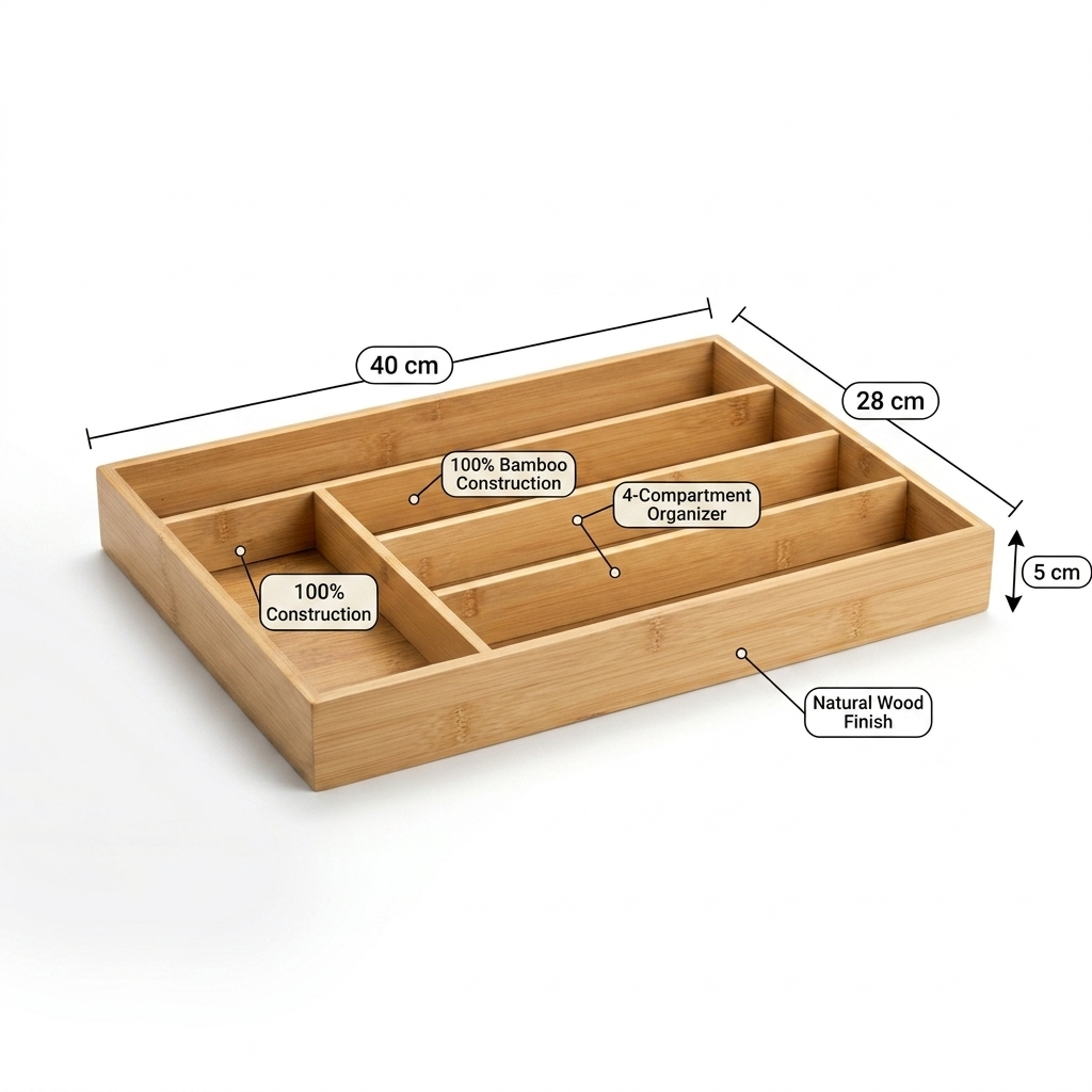 Bamboo Tray Cutlery Tray 5 Slots