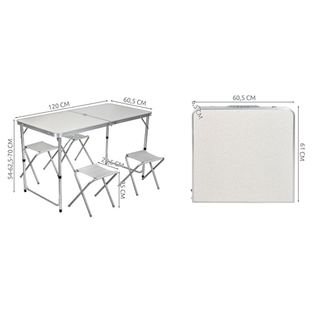 Portable Aluminium Foldable Table For Picnic & Camping With 4 Chairs