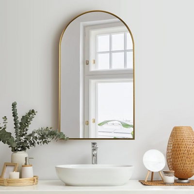 Wall Mounted Arched Golden Frame Mirror