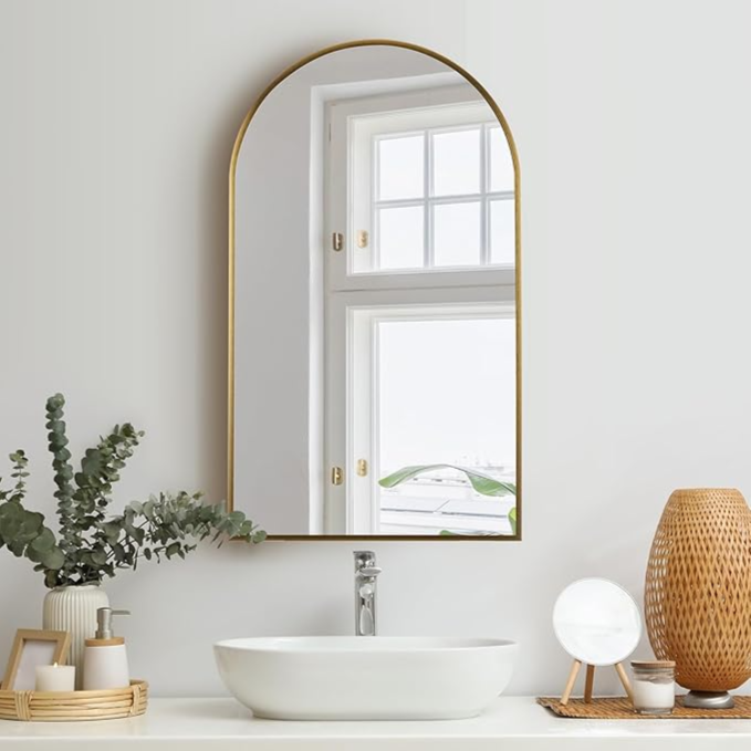 Wall Mounted Arched Golden Frame Mirror