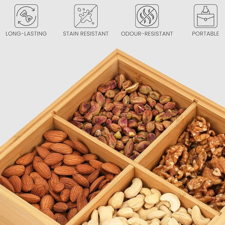 Wooden Dried Fruit Snacks Storage Box 4 Slots