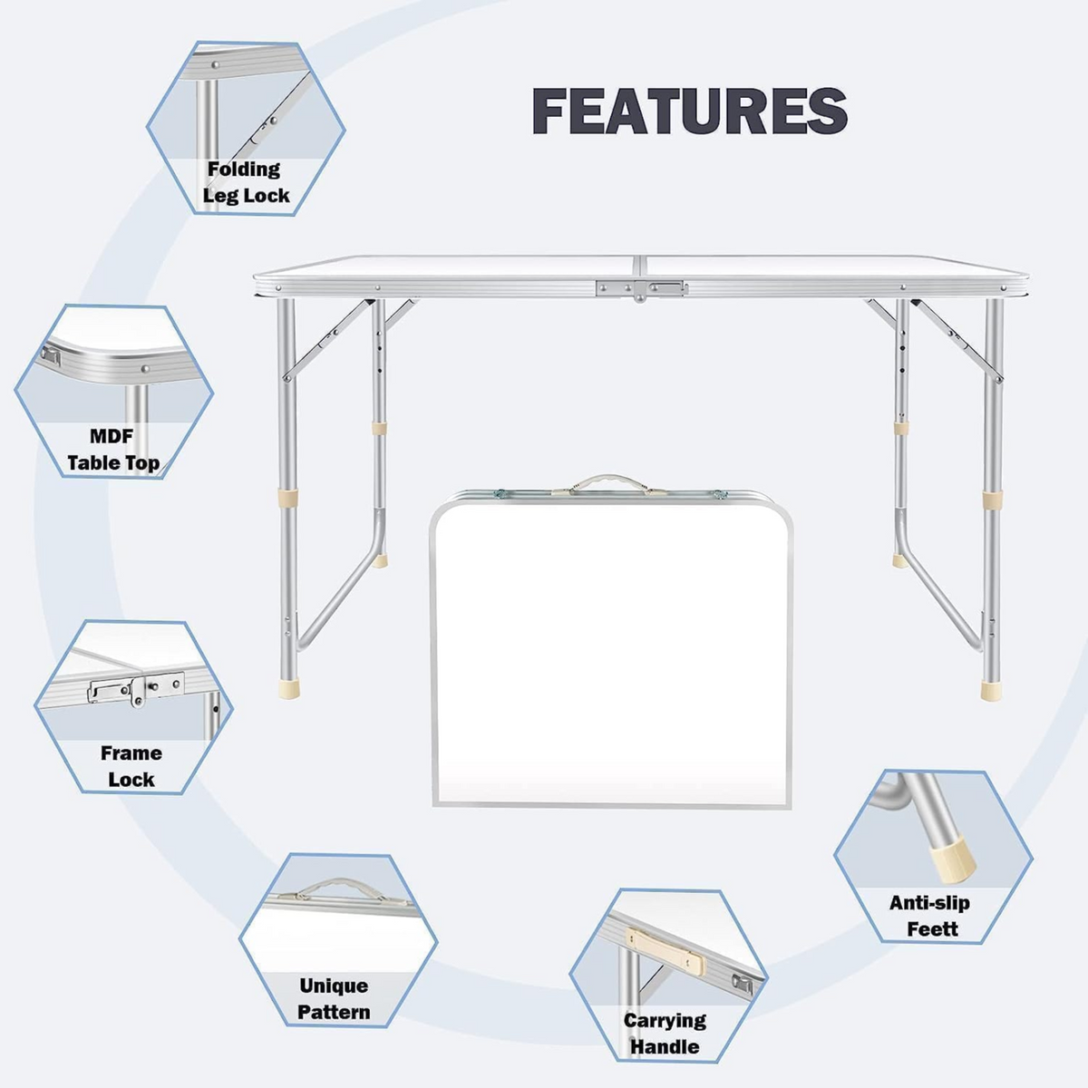 Portable Aluminium Foldable Table For Picnic & Camping With 4 Chairs