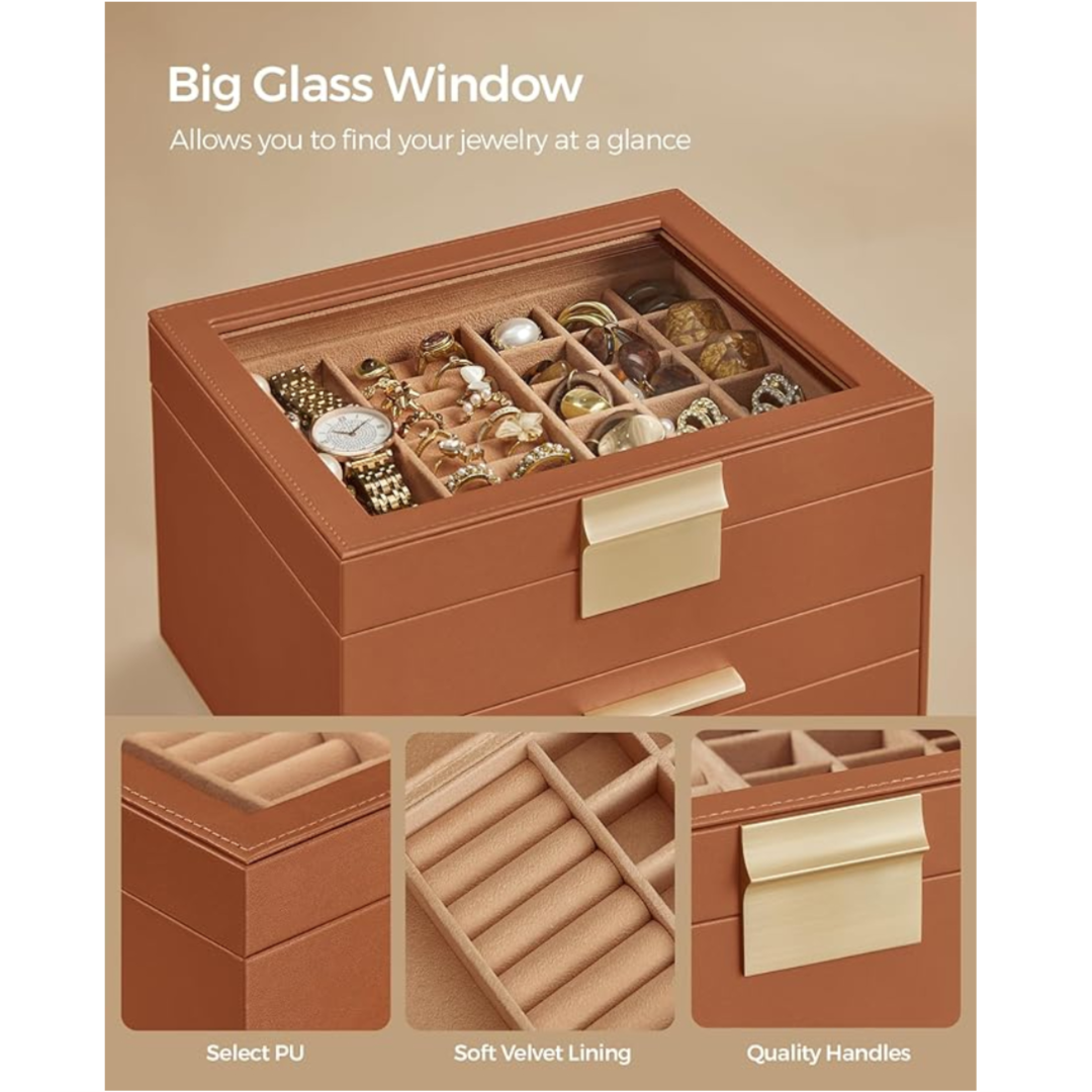 Jewelry Storage Box Organizer with 2 Drawers
