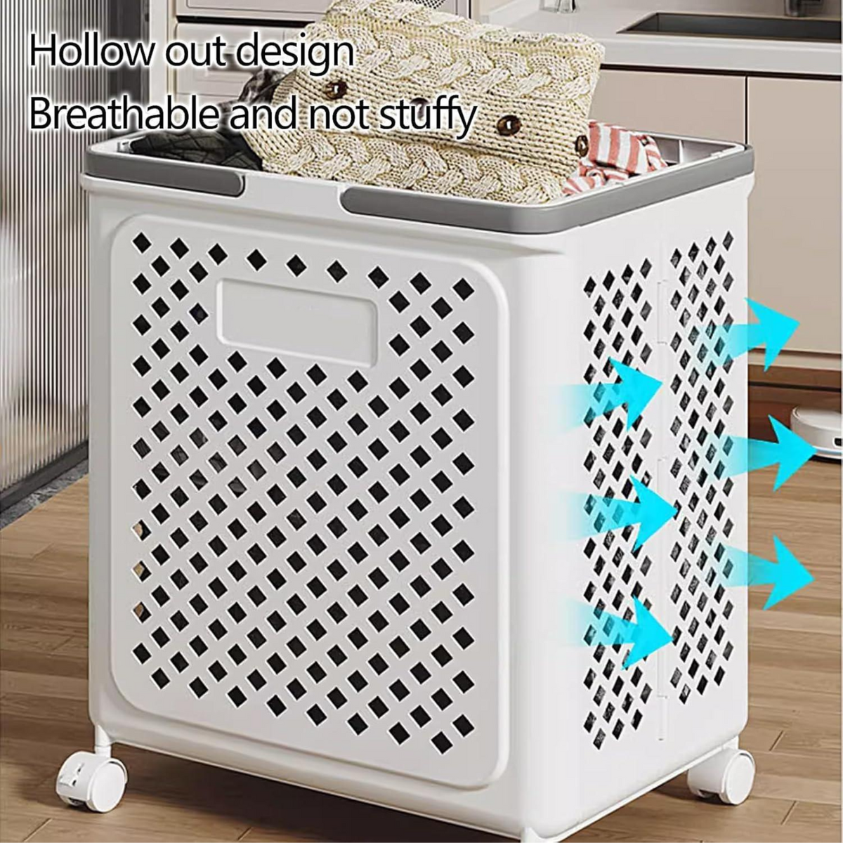 Plastic Foldable Laundry Basket with Wheels