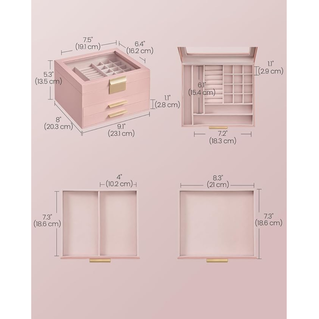 Jewelry Storage Box Organizer with 2 Drawers
