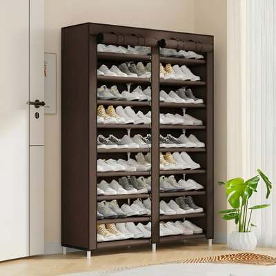 Double Row Portable Fabric Cover Shoe Rack 10 Layer