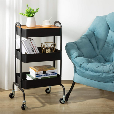3-Tier Metal Storage Rack With Wooden Base