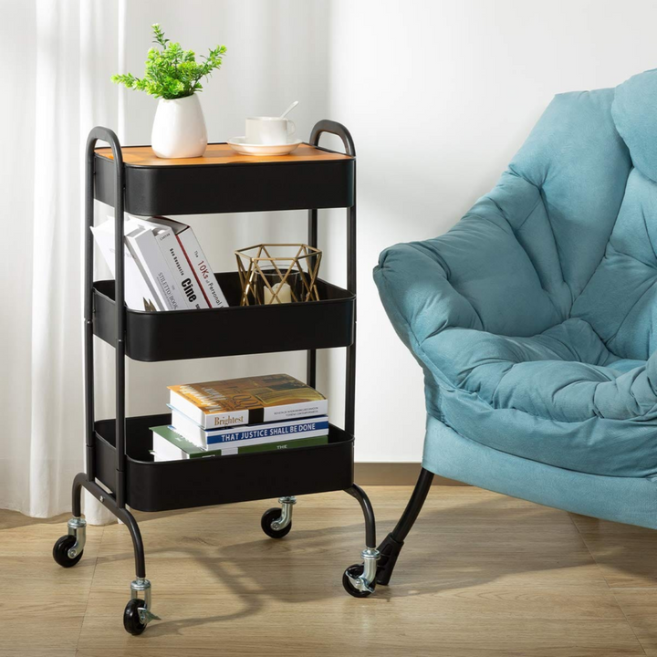 3-Tier Metal Storage Rack With Wooden Base