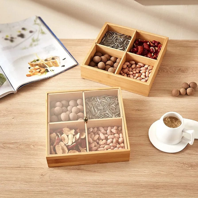 Wooden Dried Fruit Snacks Storage Box 4 Slots