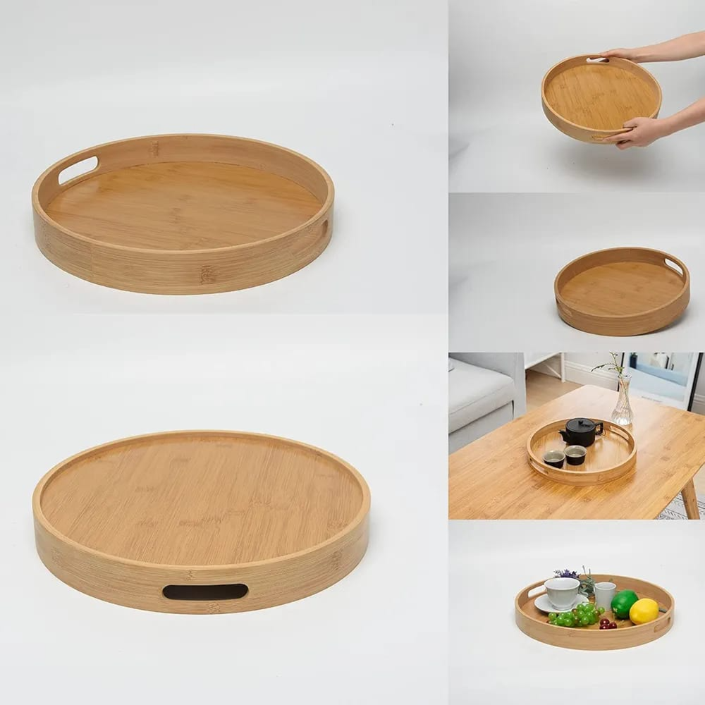 Bamboor Round Serving Tray Set with Handle 4 pcs