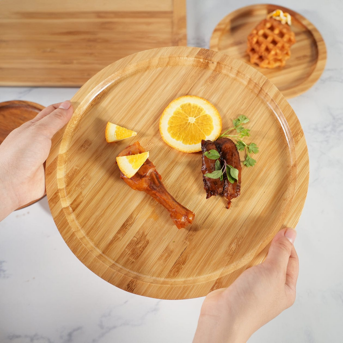 Bamboo Serving Tray Round 3 Pcs Set