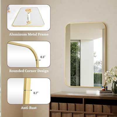 Wall Mounted Golden Frame Mirror Rectangle