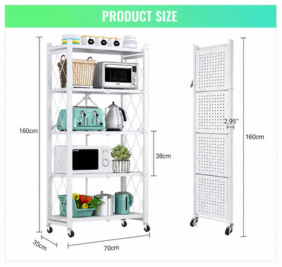 Foldable Kitchen Storage Rack 5 Layer White
