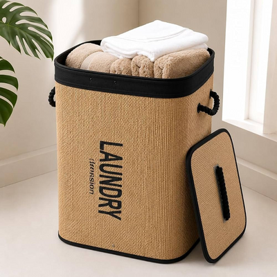 Bamboo Woven Laundry Basket Square 40X30X50 Cm