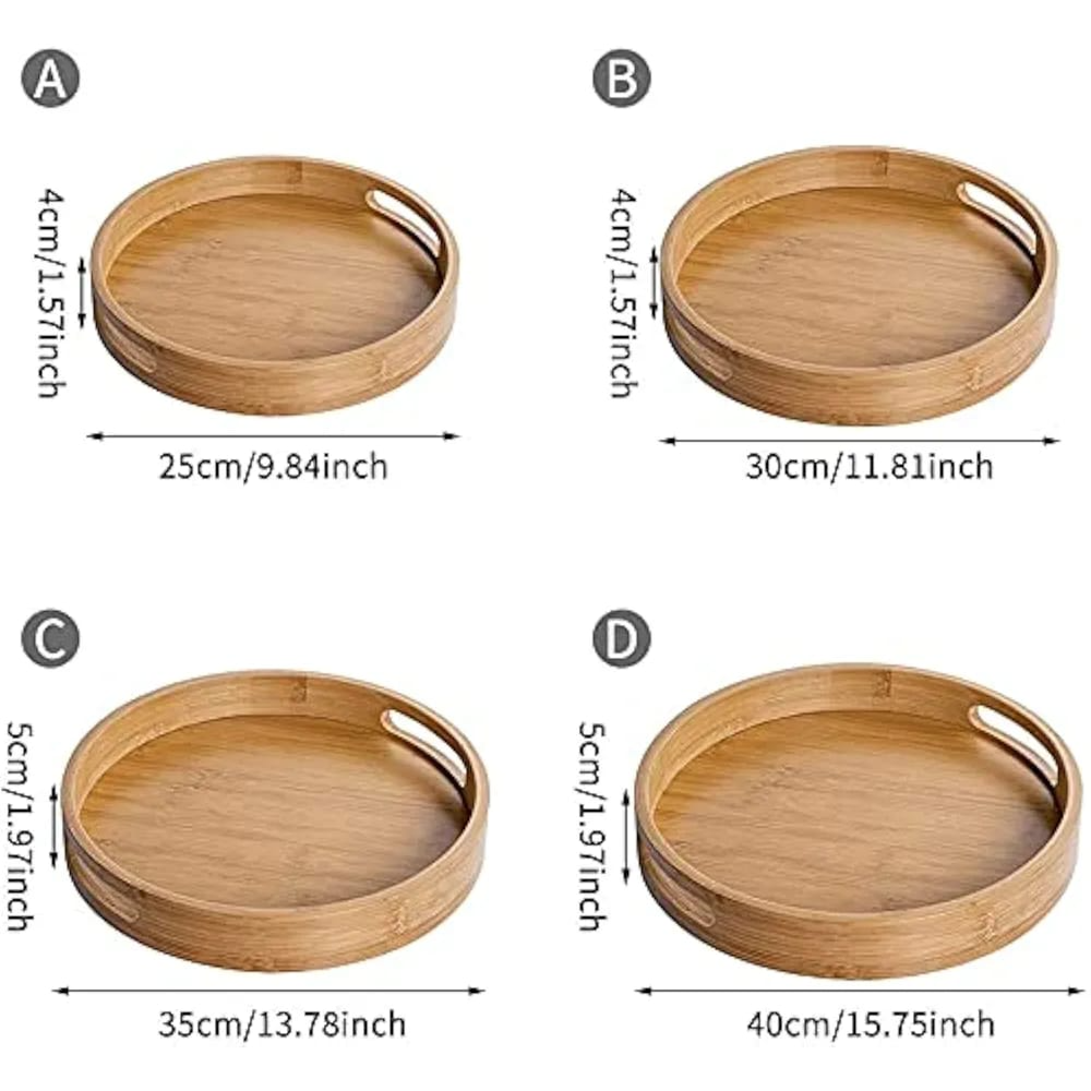 Bamboor Round Serving Tray Set with Handle 4 pcs