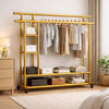 Heavy Duty Double Clothing Rack With Storage Shelves