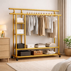 Heavy Duty Double Clothing Rack With Storage Shelves