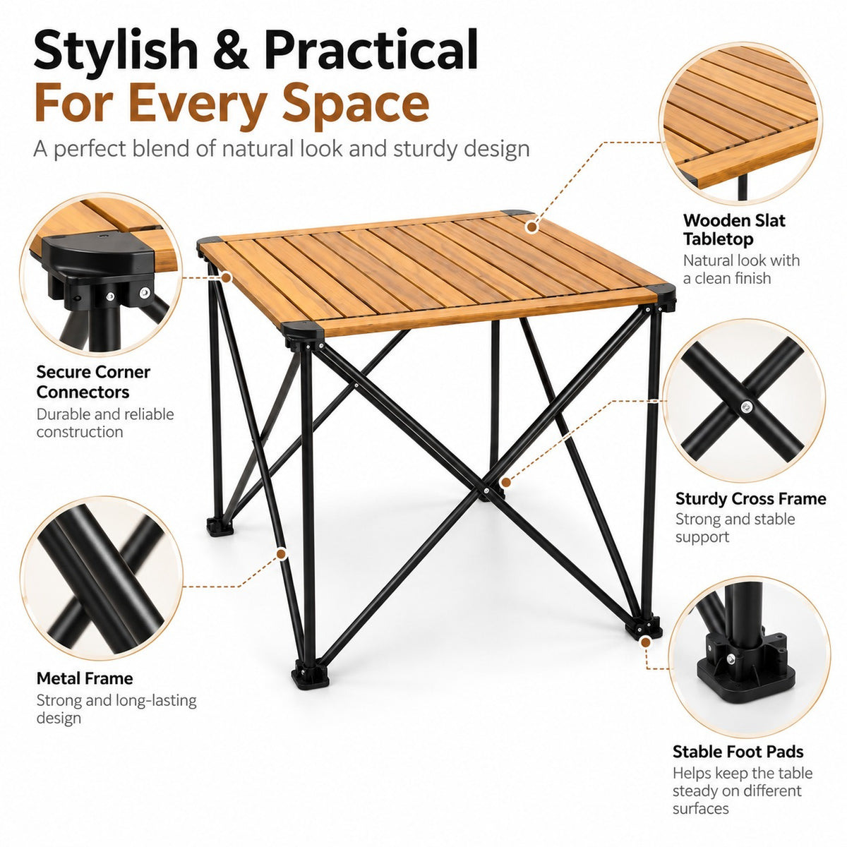 Portable Folding Camping Table 70X70X59Cm