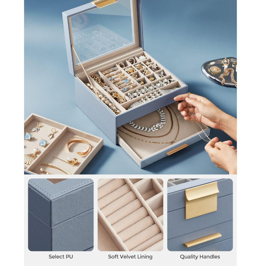 Jewelry Storage Box Organizer with 2 Drawers
