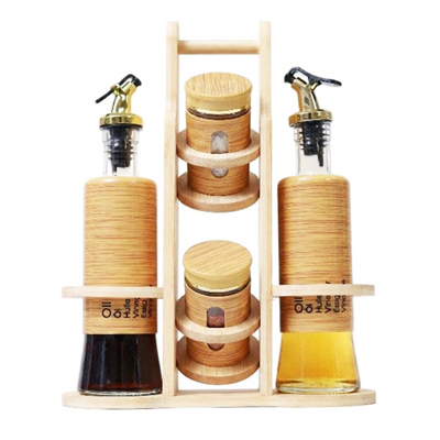 Bamboo Glass Pantry Jar 5 Pcs Set