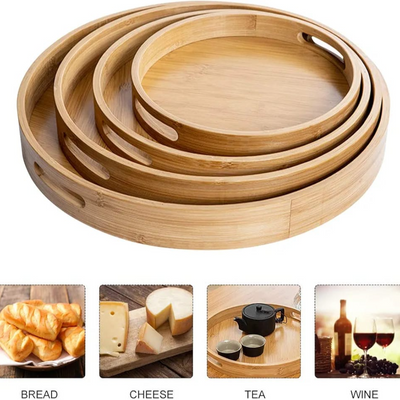 Bamboor Round Serving Tray Set with Handle 4 pcs
