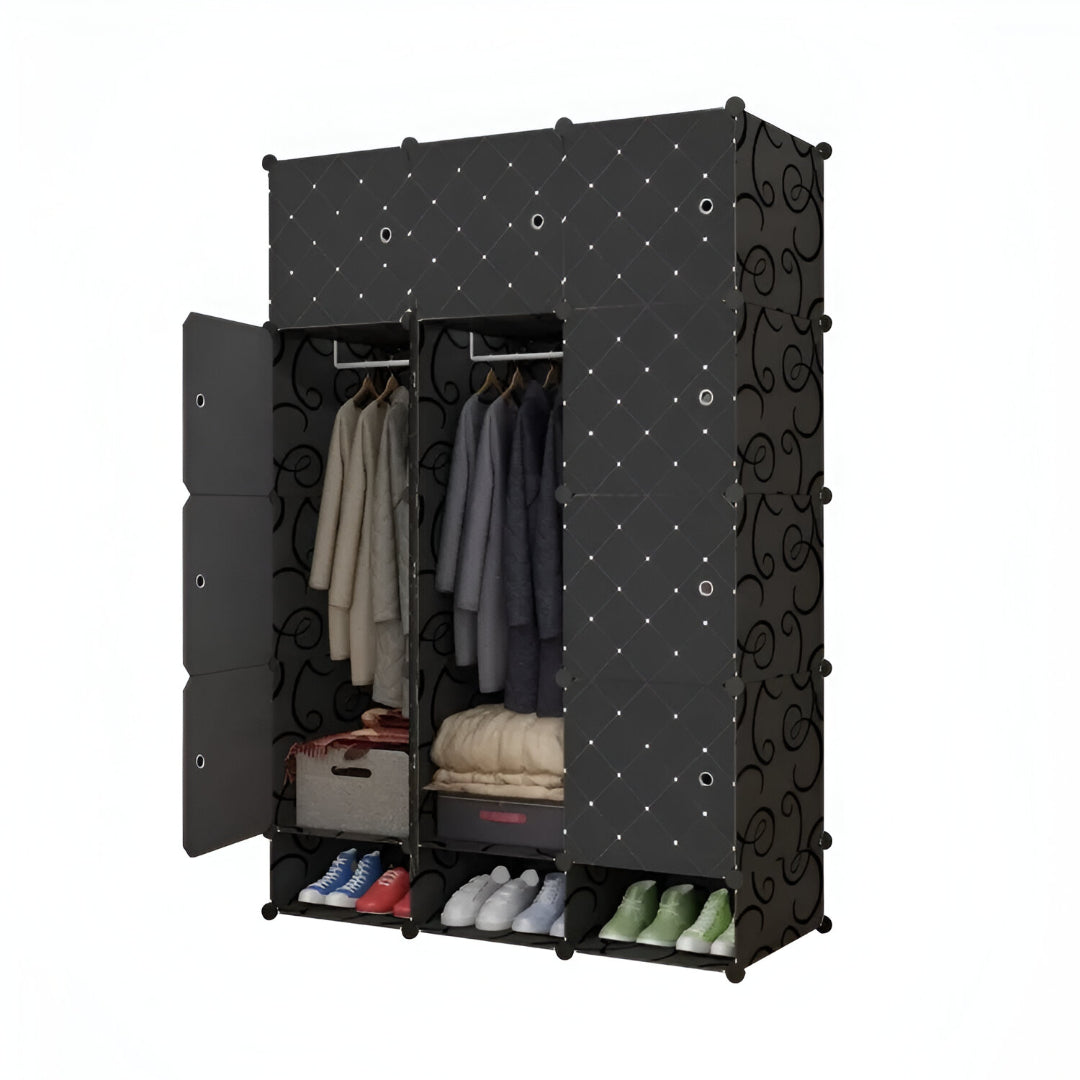 Wardrobe 12 Cube With Shoe Rack Black