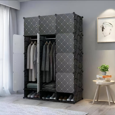 Wardrobe 12 Cube With Shoe Rack Black