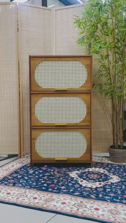Load video: Bamboo Multi-Layer Shoe Cabinet 3 Door 6 Layers